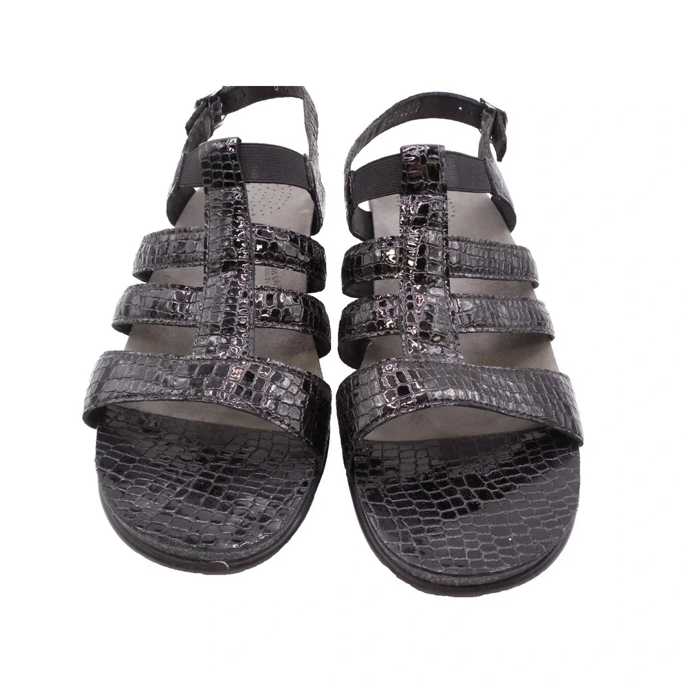 SAS Allegro Sandals Shoes Womens Size 8M Black Croc Embossed Patent Leather NIB